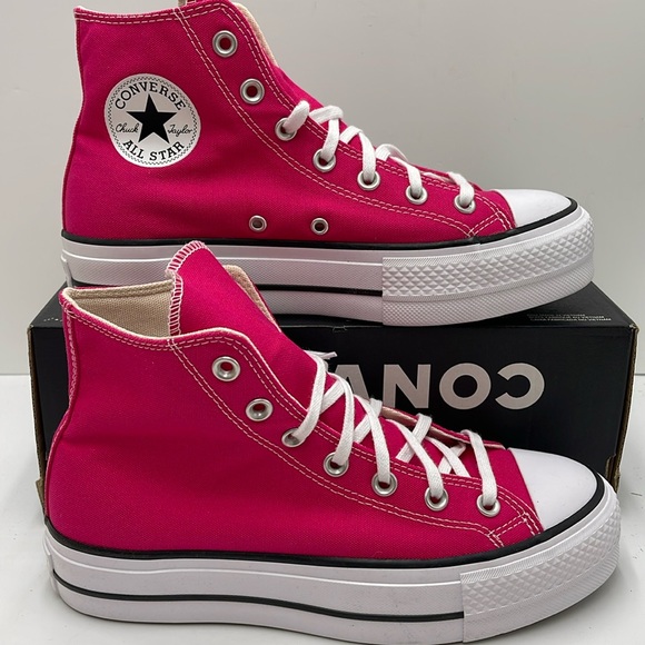 Converse WMNS CTAS LIFT HI CERISE PINK/WHITE/BLACK A08288F Platforms Sneakers - Picture 2 of 16